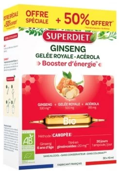 Superdiet Organic Ginseng Royal Jelly And Acerola 20 Phials + 10 Phials Free